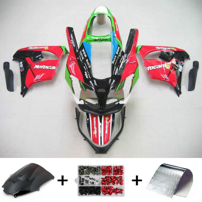 Amotopart Kawasaki ZX9R 2000-2001 Red Green Fearing Kit