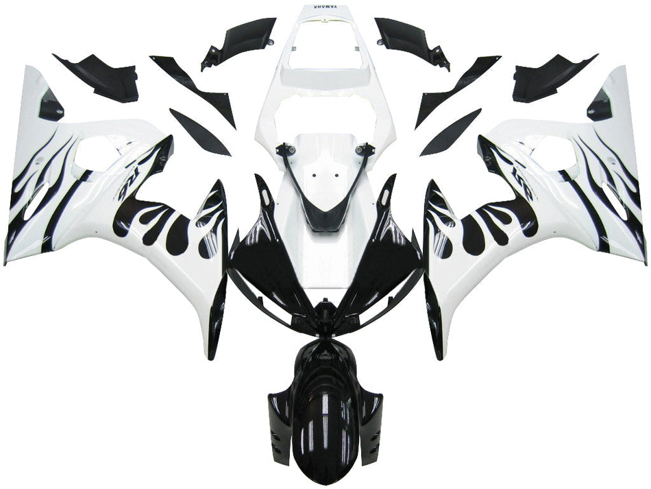 Amotopart 2003-2004 Yamaha R6 & 2006-2009 YZF R6S Verkleidung wei? und schwarzes Flammen-Kit