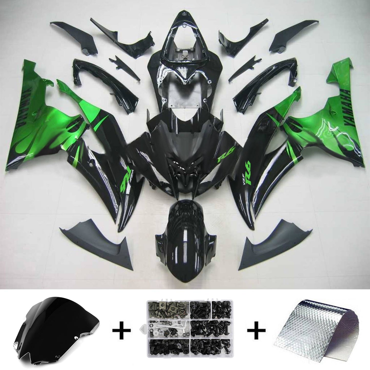 Amotopart Yamaha 2008-2016 YZF 600 R6 Green Black Dehnung Kit