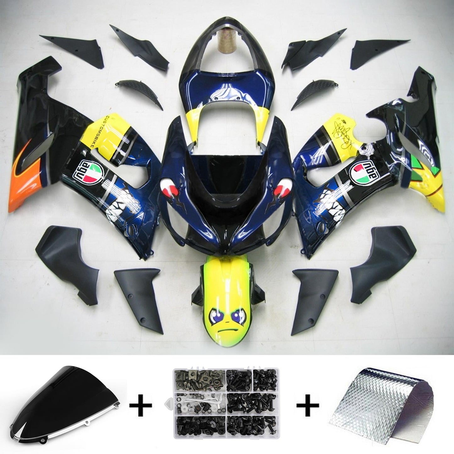 Amotopart Kawasaki 2005-2006 ZX6R 636 Blaues Cartoonverkleidungskit