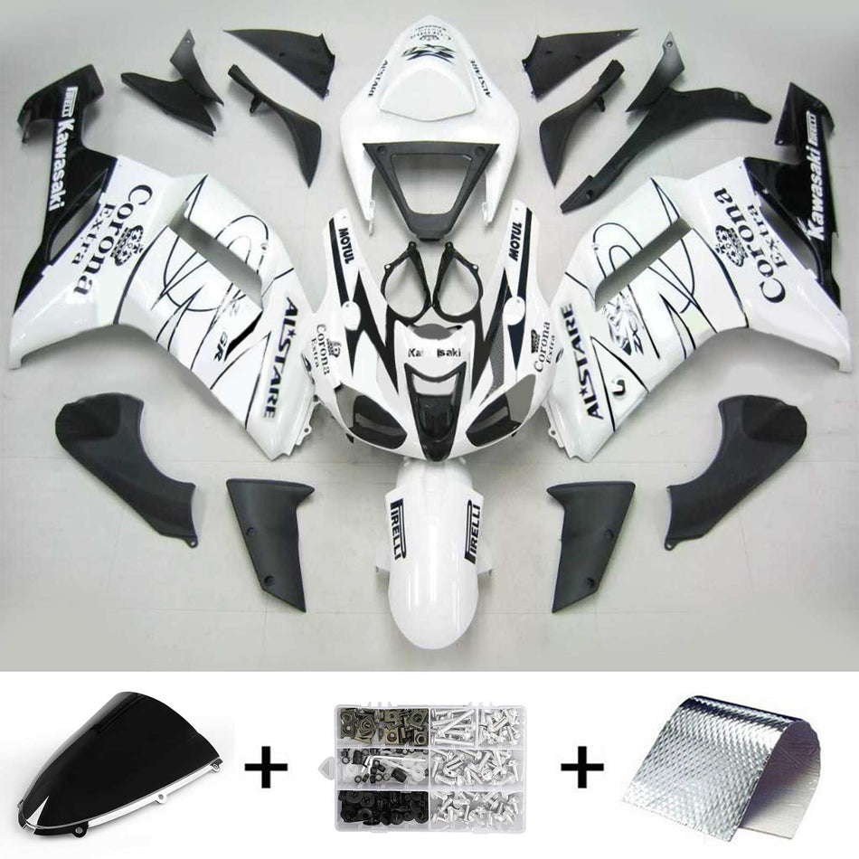 Amotopart Kawasaki 2007-2008 ZX6R 636 Blanc avec kit de finition ligne noire