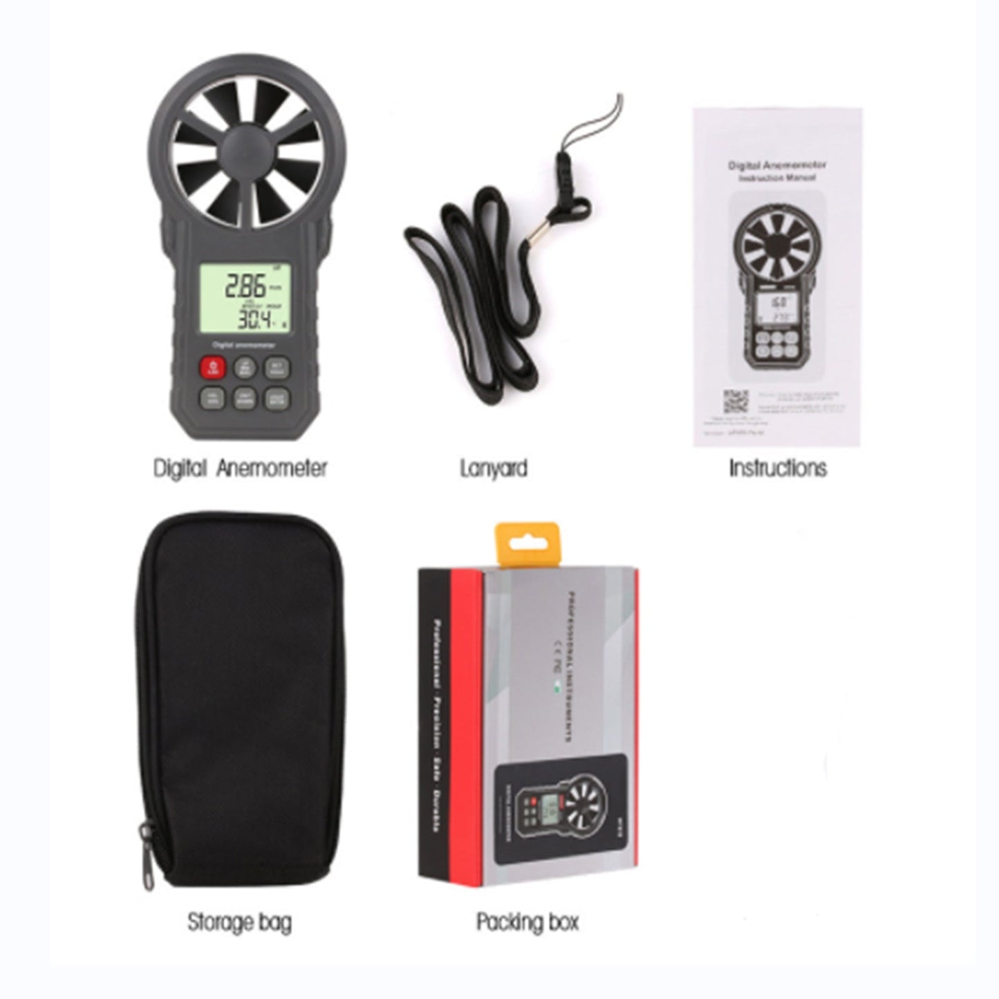 LCD Digital Anemometer Thermometer Luftdurchflussmesser Windgeschwindigkeitsmesser 0-30M/s