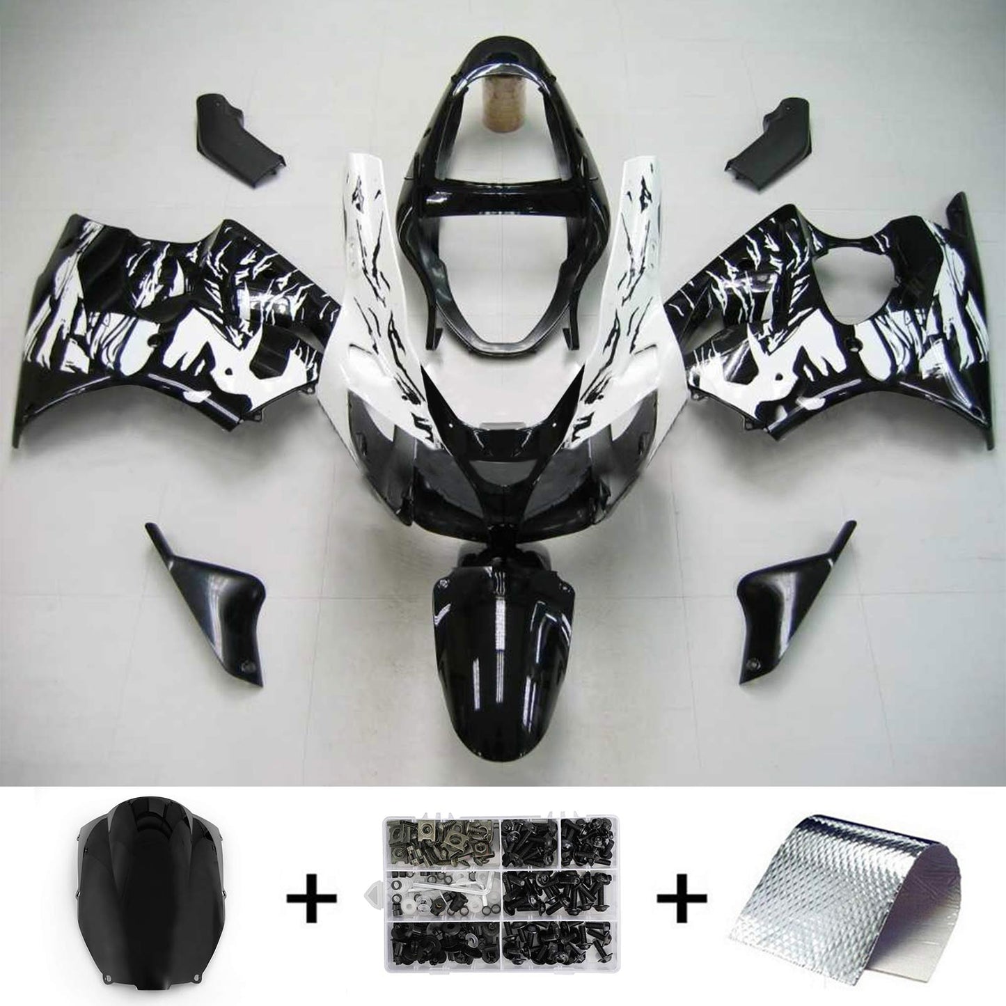 Amotopart 2000-2002 Kawasaki ZX6R Verkleidung schwarzes wei?es Kit