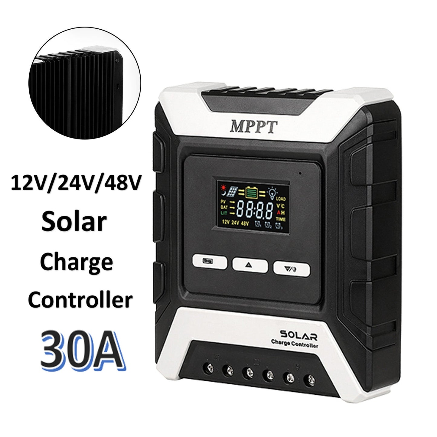 12/24/48V 30A MPPT panneau de contrôleur de charge solaire régulateur de batterie double USB