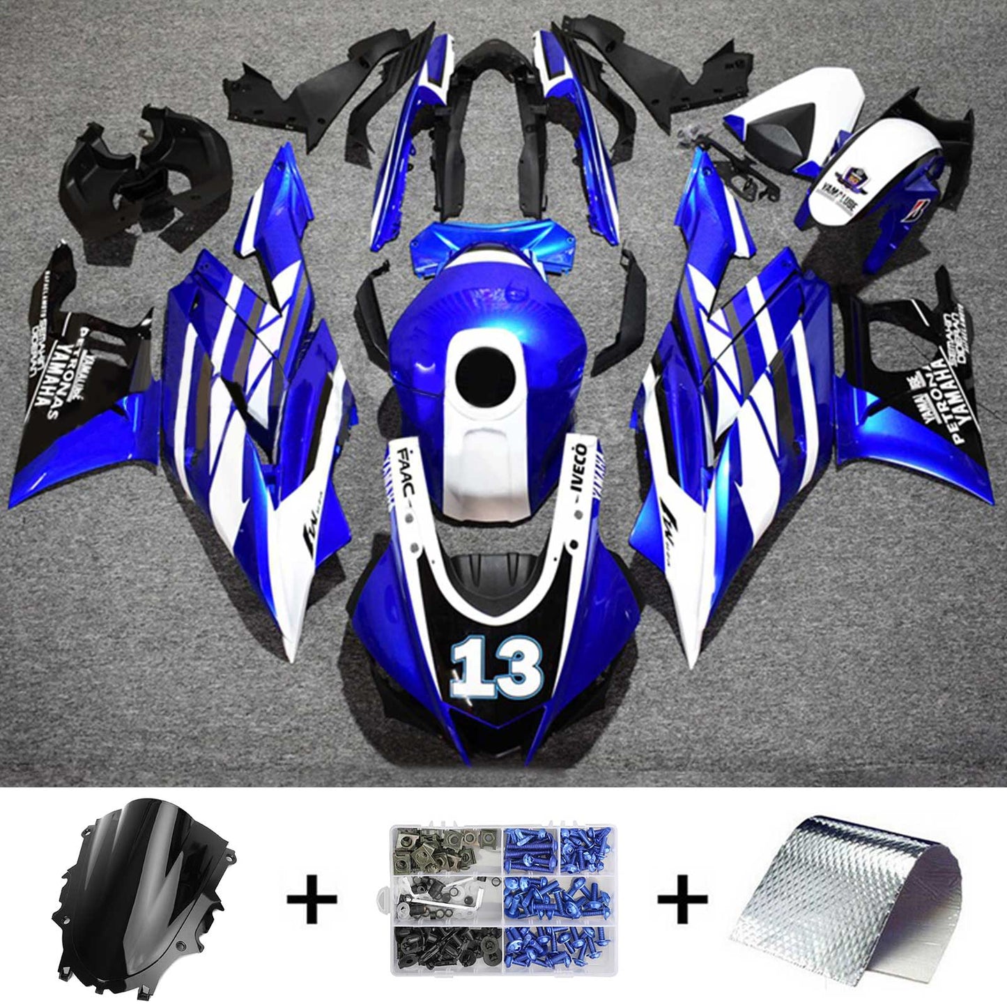 Amotopart Yamaha 2019-2021 YZF R3/YZF R25 Blue Mix White Fairing Kit