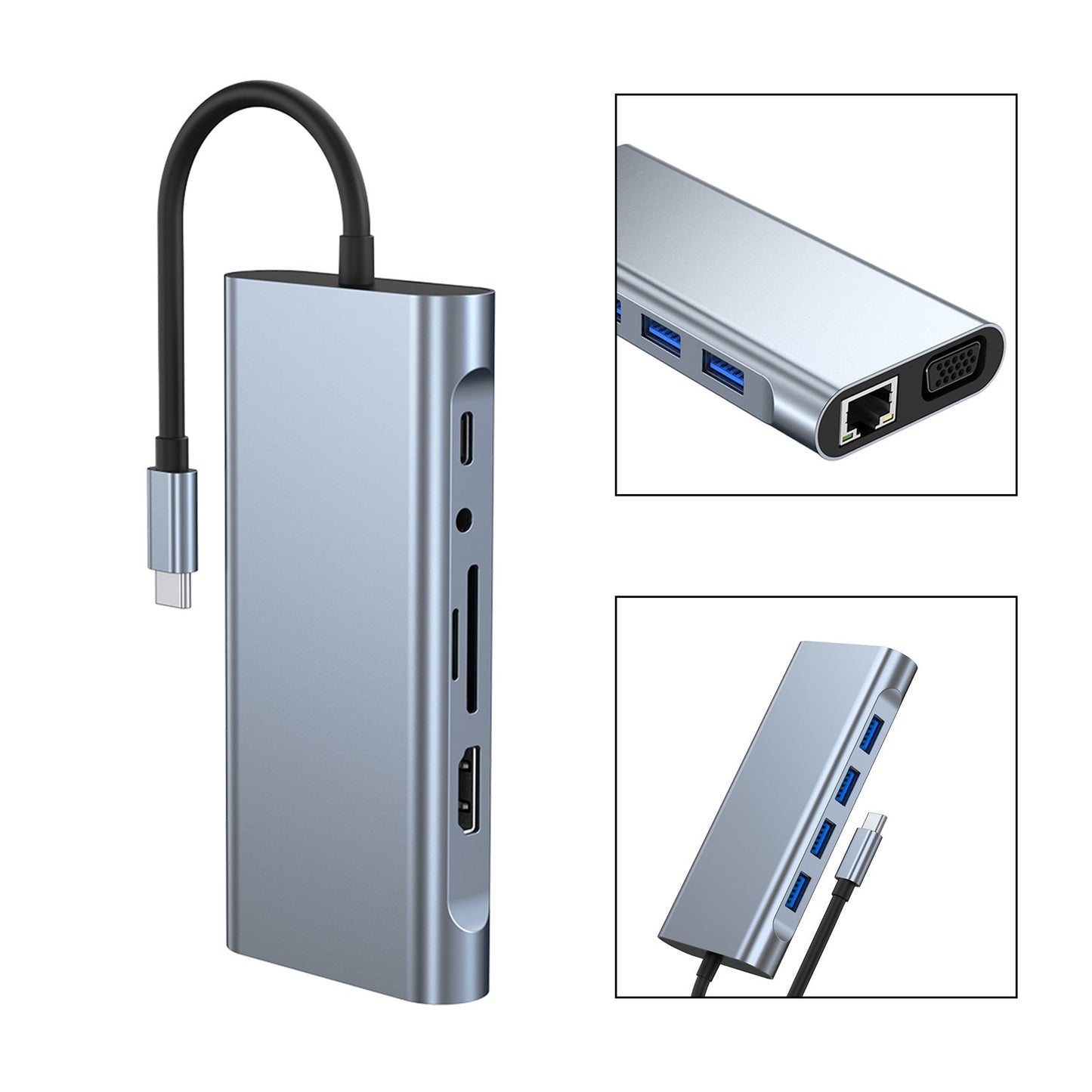 11 en 1 USB-C Type-C Sortie HD Adaptateur 4K USB 3.0 HD HUB Station d'accueil multifonction