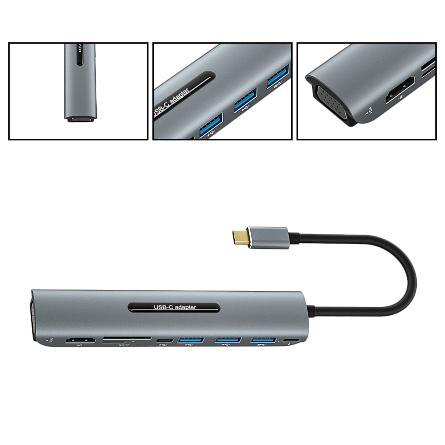 9 in 1 USB-C-Dockingstation 4K HD VGA PD100W für MacBook Type-C-Laptops