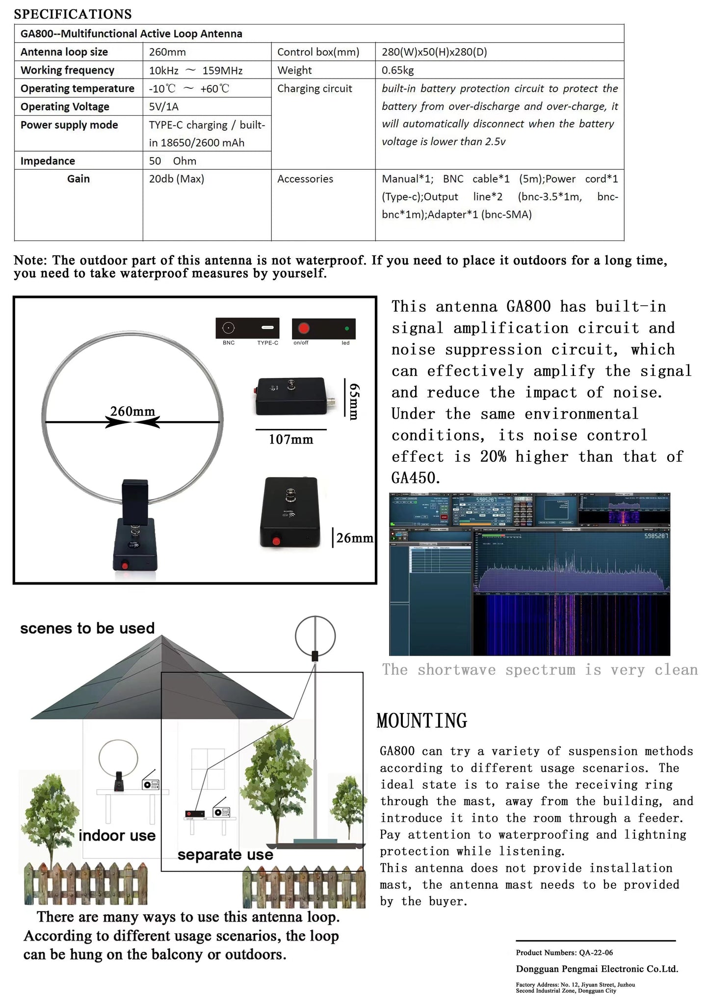 GA-800 Aktive Schleifenantenne Kurzwellenantenne 10KHz-159MHz HF-Antenne für Funkgeräte