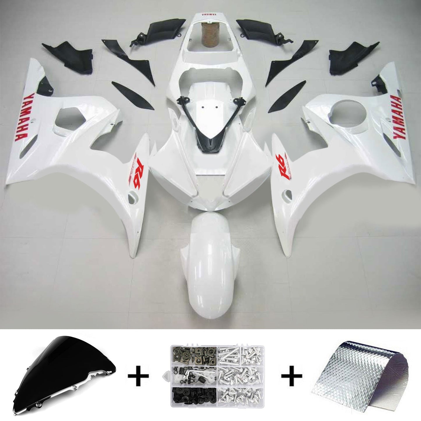 Amotopart Yamaha 2003-2004 YZF 600 R6 & 2006-2009 YZF R6S White Fairing Kit