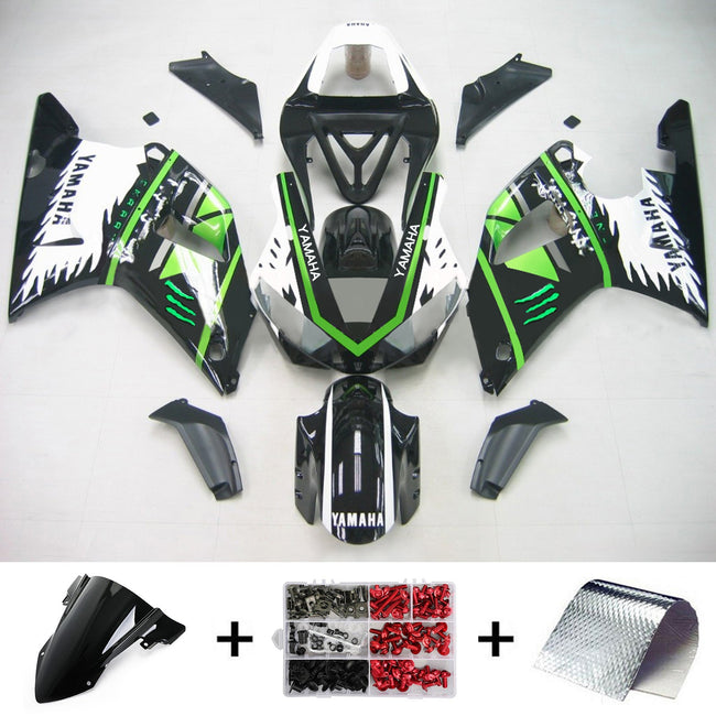 Amotopart 2000-2001 Yamaha YZF 1000 R1 Black & Green Fearing Kit