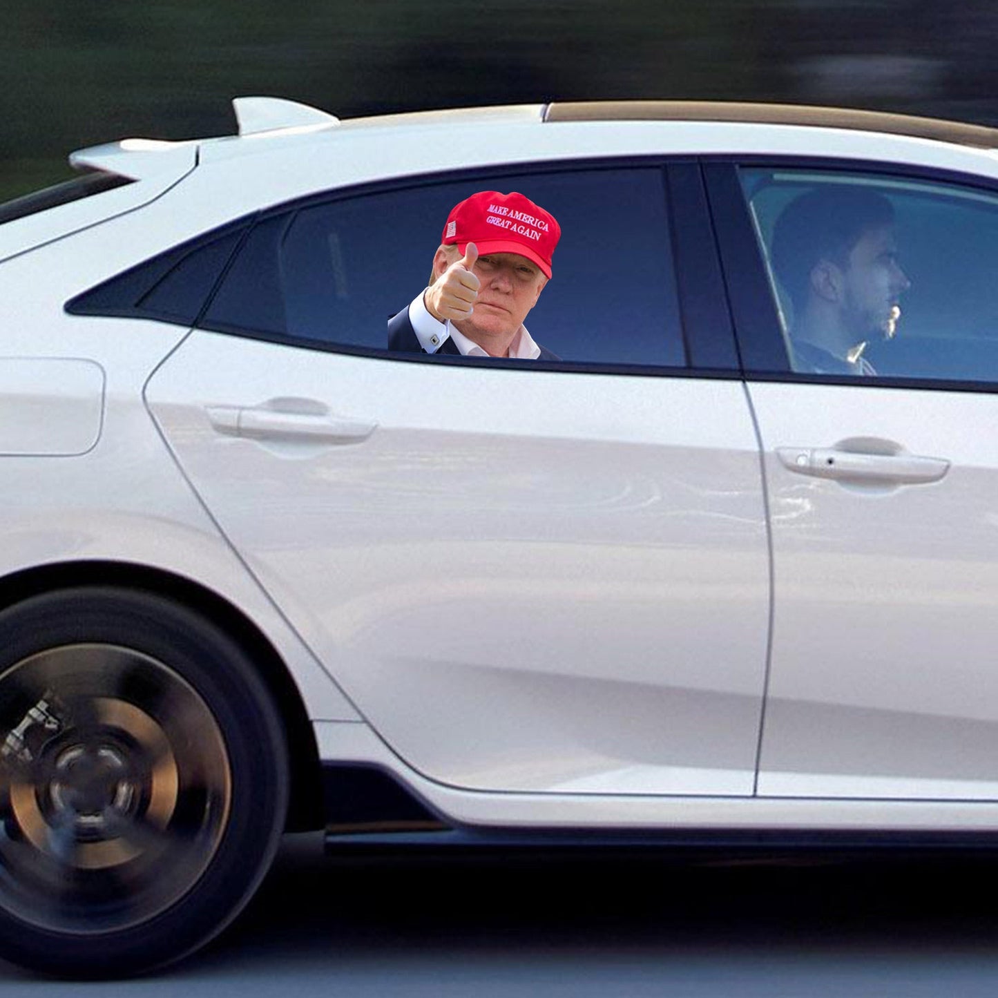 Autocollant de fenêtre de voiture grandeur nature Passager avec Trump President 2020 R