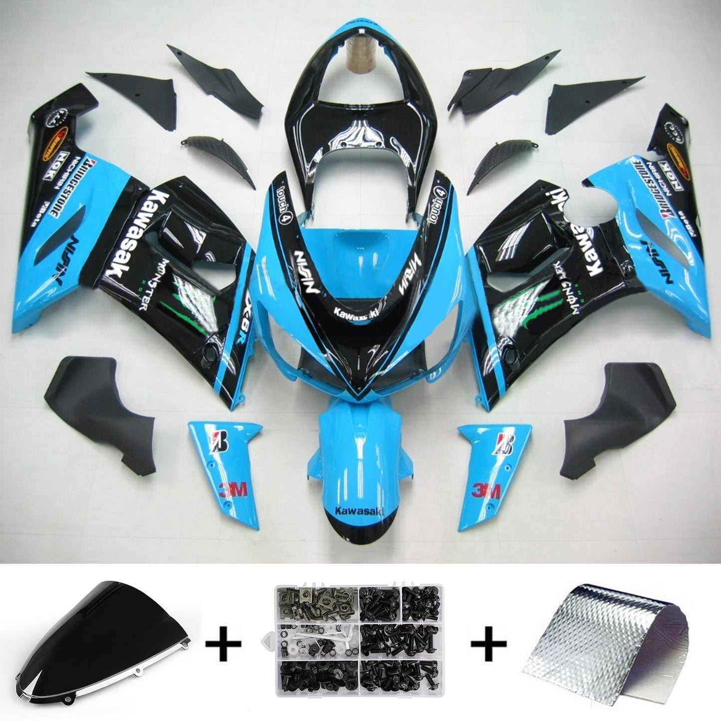 Amotopart Kawasaki 2005-2006 ZX6R 636 Schwarzblau Abzugskit