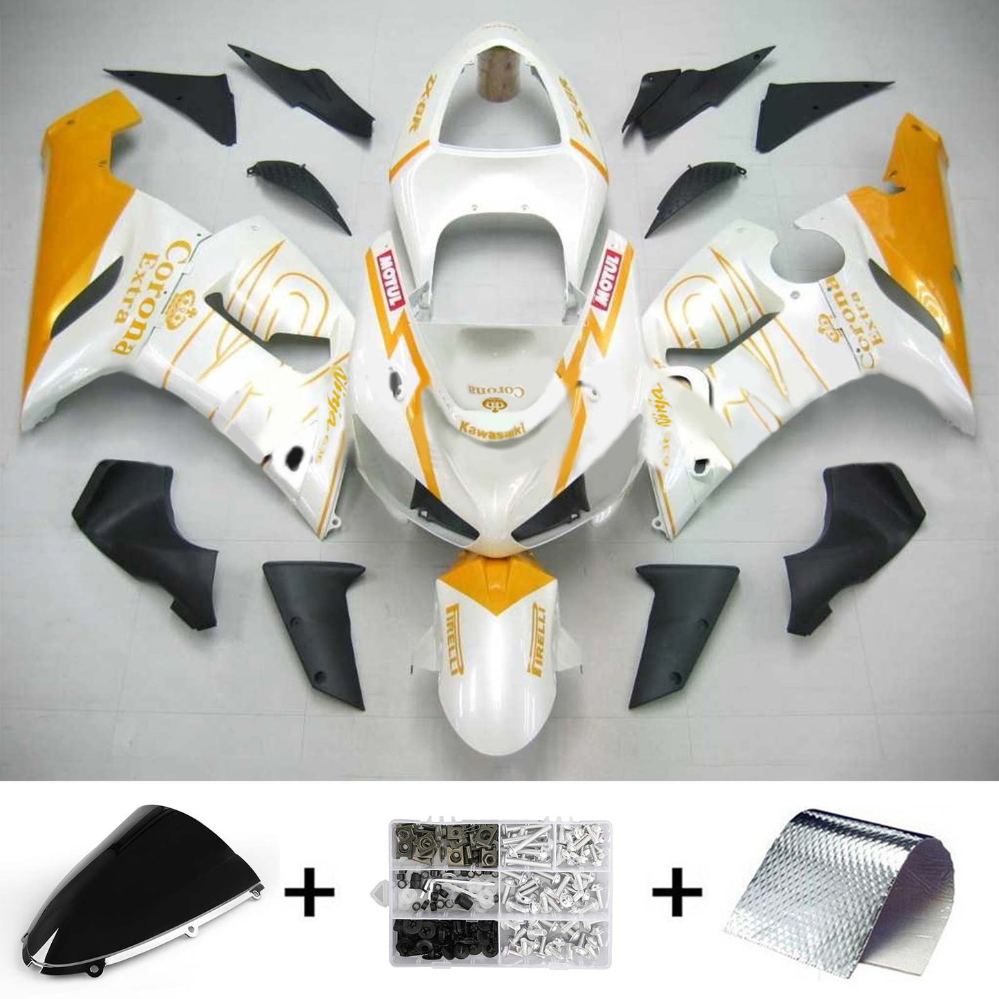 Amotopart Kawasaki 2005-2006 ZX6R 636 White Golden Line Abzugskit