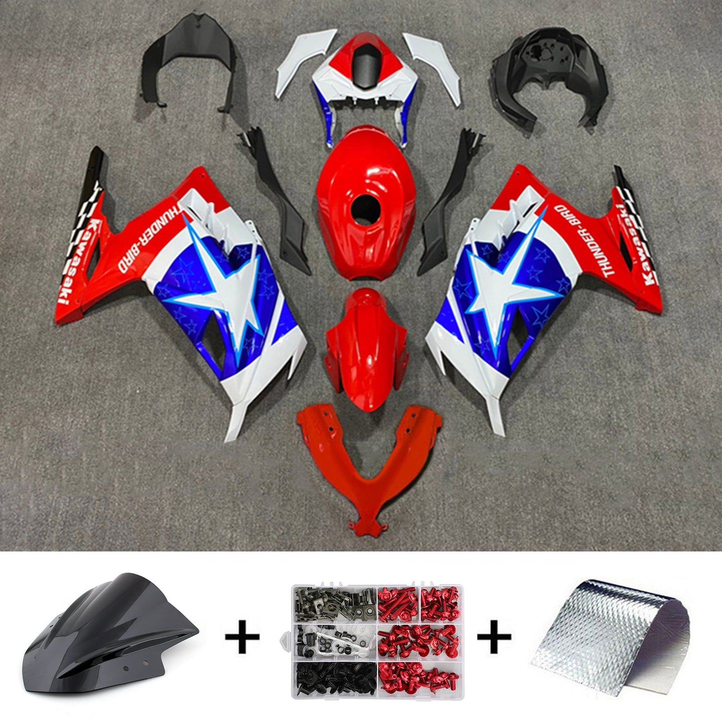 Amotopart Verkleidungsset für Kawasaki EX300/Ninja300 2013–2017, Karosserie, Kunststoff, ABS