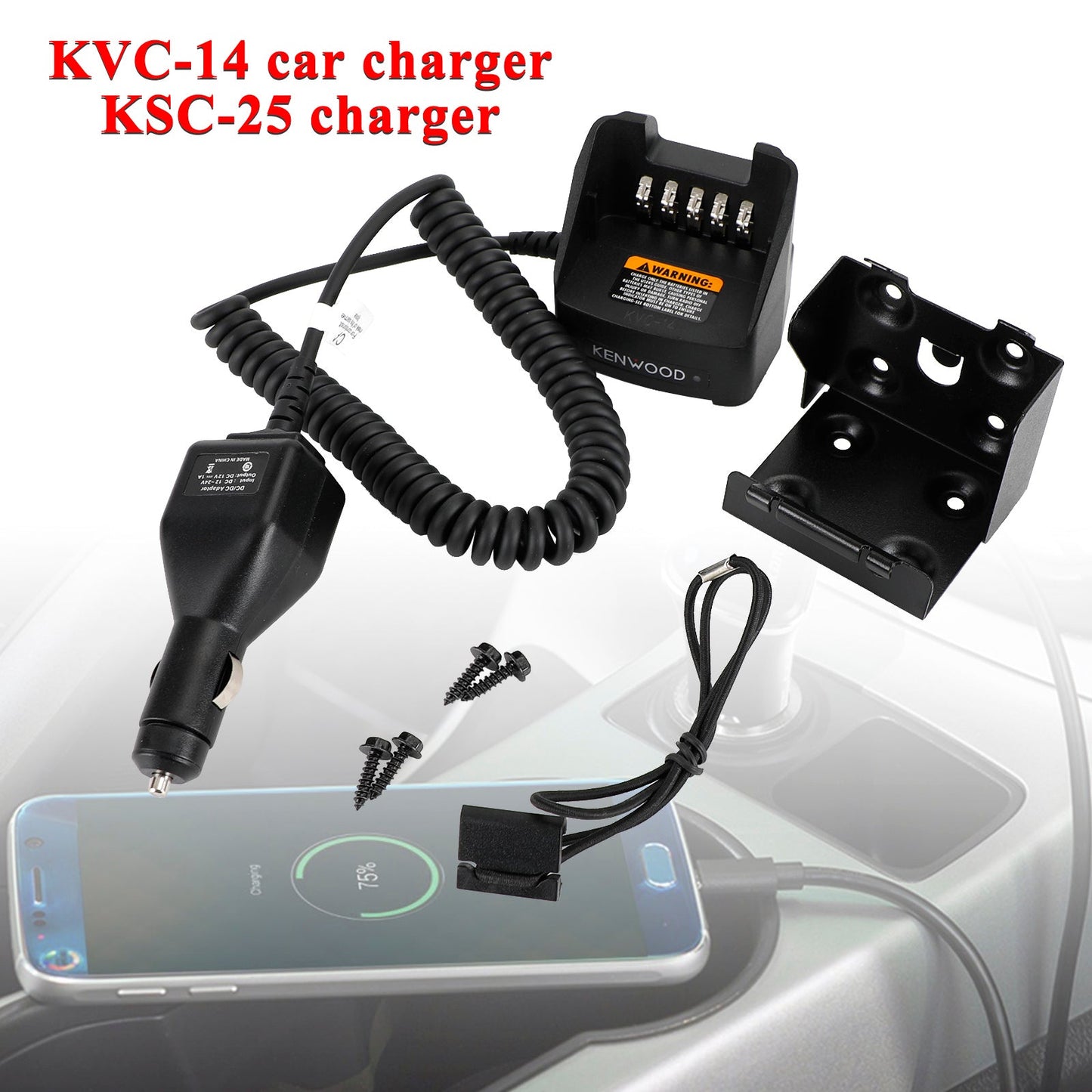 Chargeur de batterie de voiture 12-24V KVC-14 pour radios TK2100 K2140 K2148 K2160 K3178