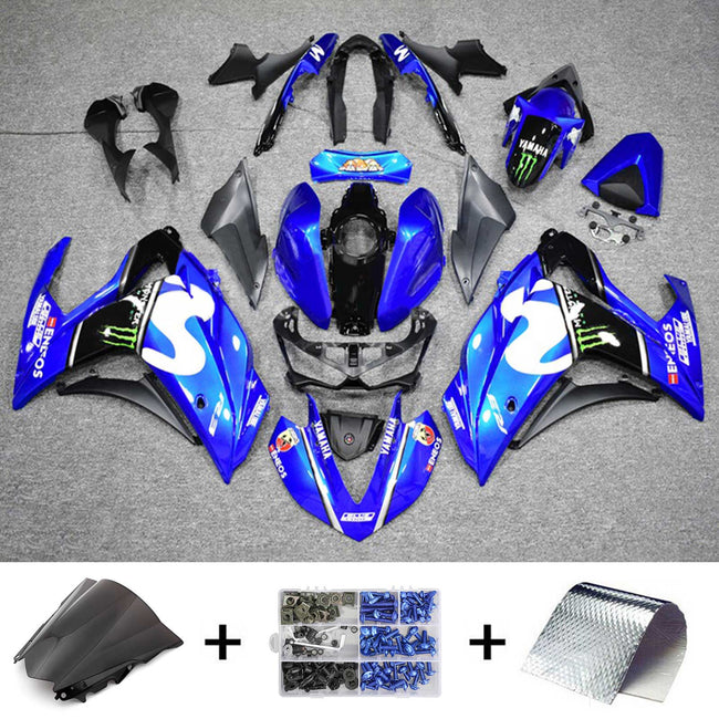 AMOTOPART-Verahmungskit Yamaha 2014-2018 YZF R3 & 2015-2017 YZF R25 Schwarzer Mix Blue Fearing Kit