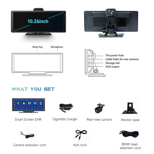 10,26-Zoll-Smart-Screen-DVR-Monitor im NTSC-Format für Wohnmobile, LKWs, Busse + Rückfahrkamera