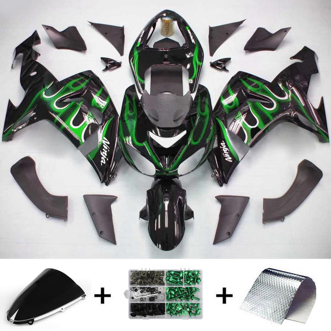 Amotopart Kawasaki ZX10R 2006-2007 Kit Craignant Noir Vert