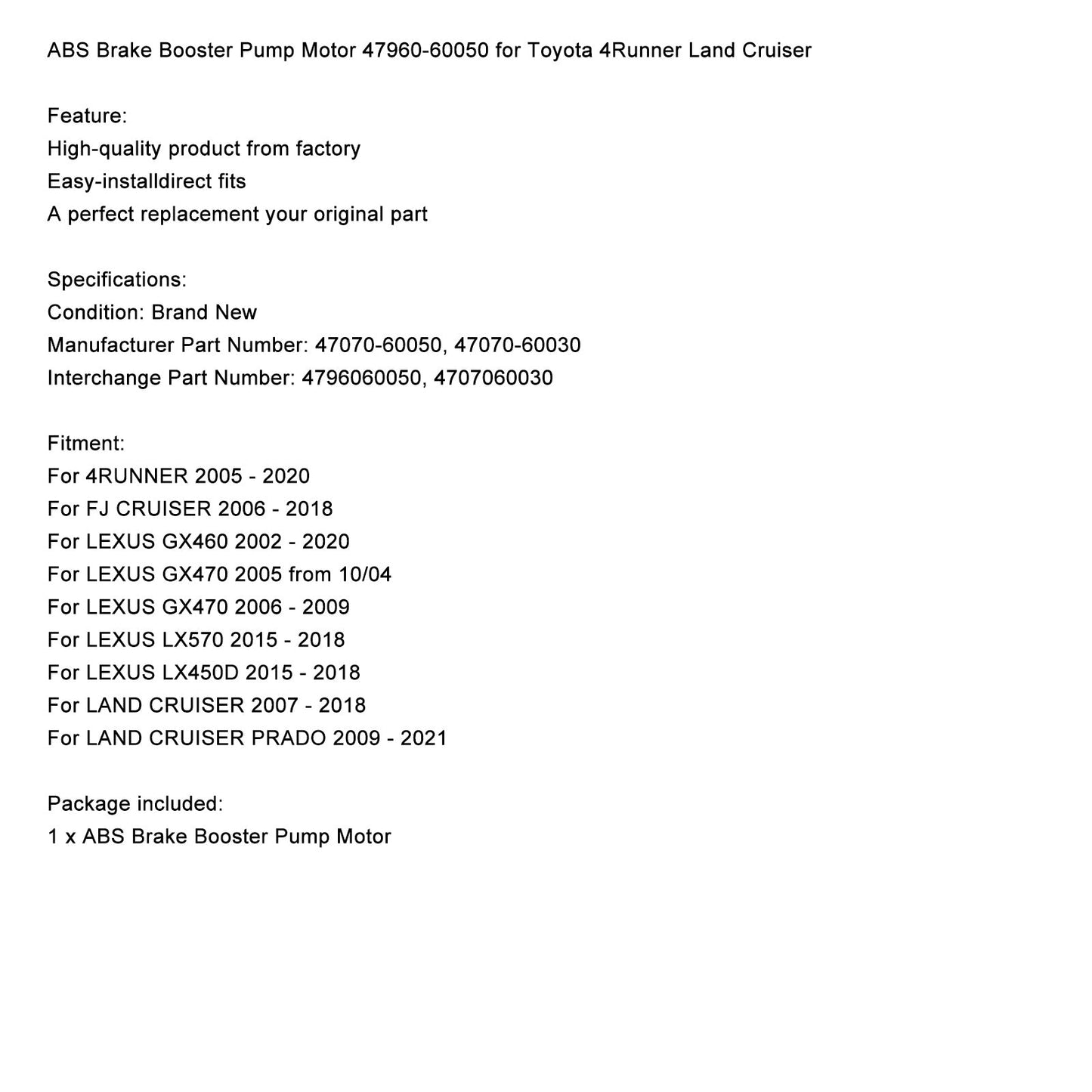 2002–2020 LEXUS GX460 ABS-Bremsverstärkerpumpenmotor 47960-60050 47070-60030 Fedex Express