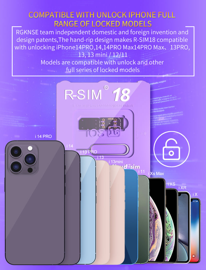 R-SIM 18 Nano Unlock RSIM-Karte passend für iPhone 14 13 Pro MAX 12 Pro 11 X IOS 16