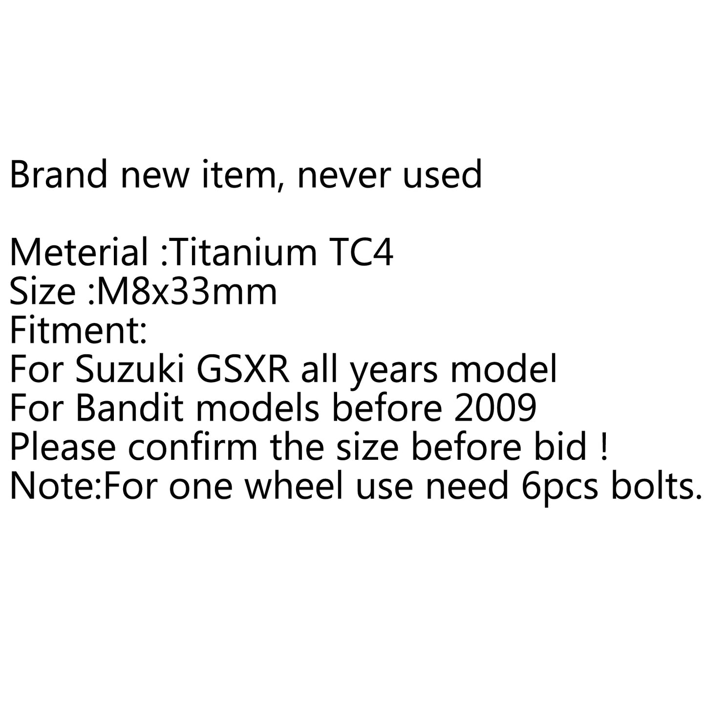 Titan / Rotor -Scheibe GSXR -Bolzen für 33 mm M8 Suzuki x Bremse Ti 6pcs B2