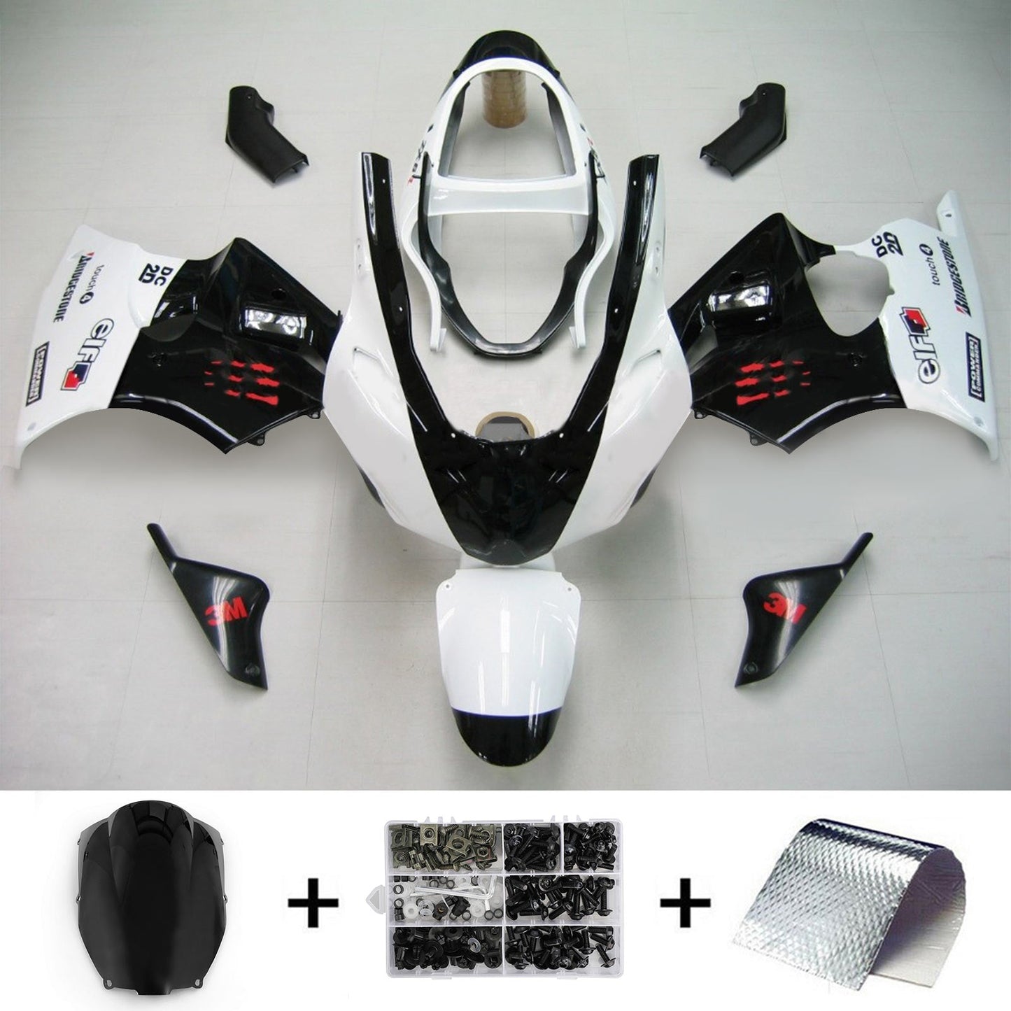 Kit de carénage Amotopart 2000-2002 Kawasaki ZX6R Noir Blanc