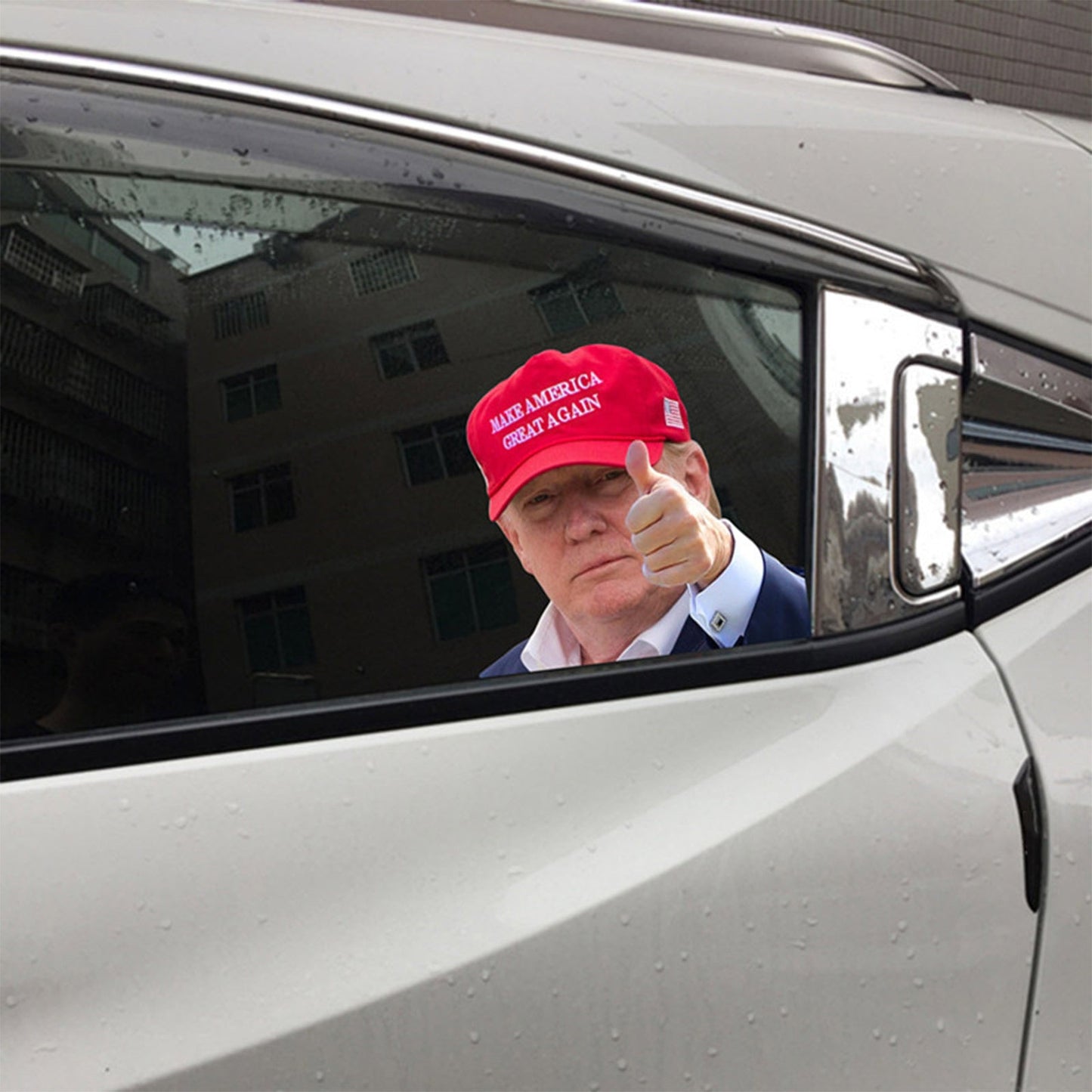 Autofensteraufkleber in Lebensgröße Passagierfahrt mit Trump Präsident 2020 L