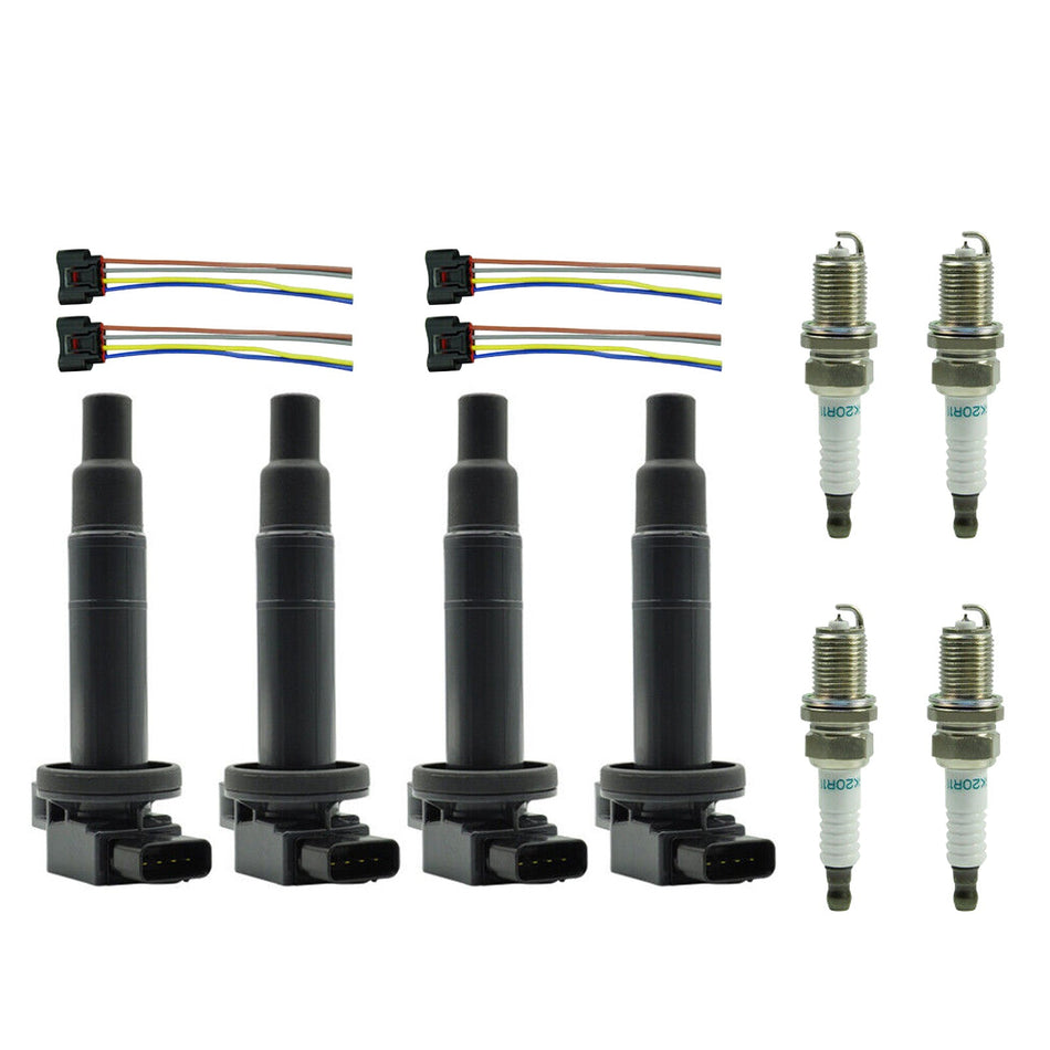 4X Zündspule + Zündkerze + Stecker UF316 90919-02240 9008019021 Für Scion XA XB 1.5L Fedex Express