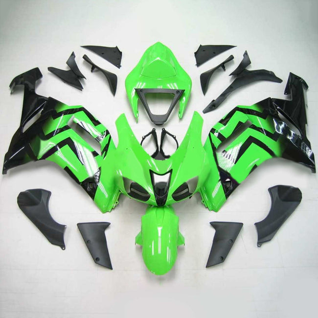 Amotopart Kawasaki 2007-2008 ZX6R 636 Schwarzes Grünverkleidungskit