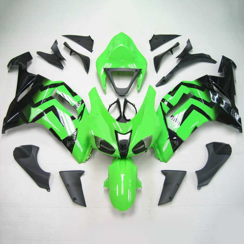 Amotopart Kawasaki 2007-2008 ZX6R 636 Kit de carénage noir vert