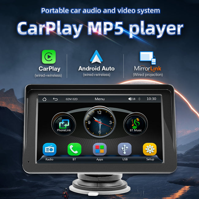 7" kabelloser Carplay-Auto-MP5-Player, Multimedia-Bluetooth-Sonnenschutz-Fernbedienung