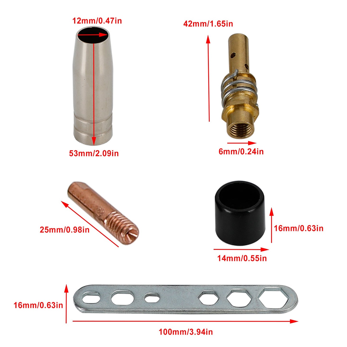 24 Stcs 15ak MIG/Mag -Schweißbrenner Kontakt -Tipps Halter Gasdüse Schwanhals Teile