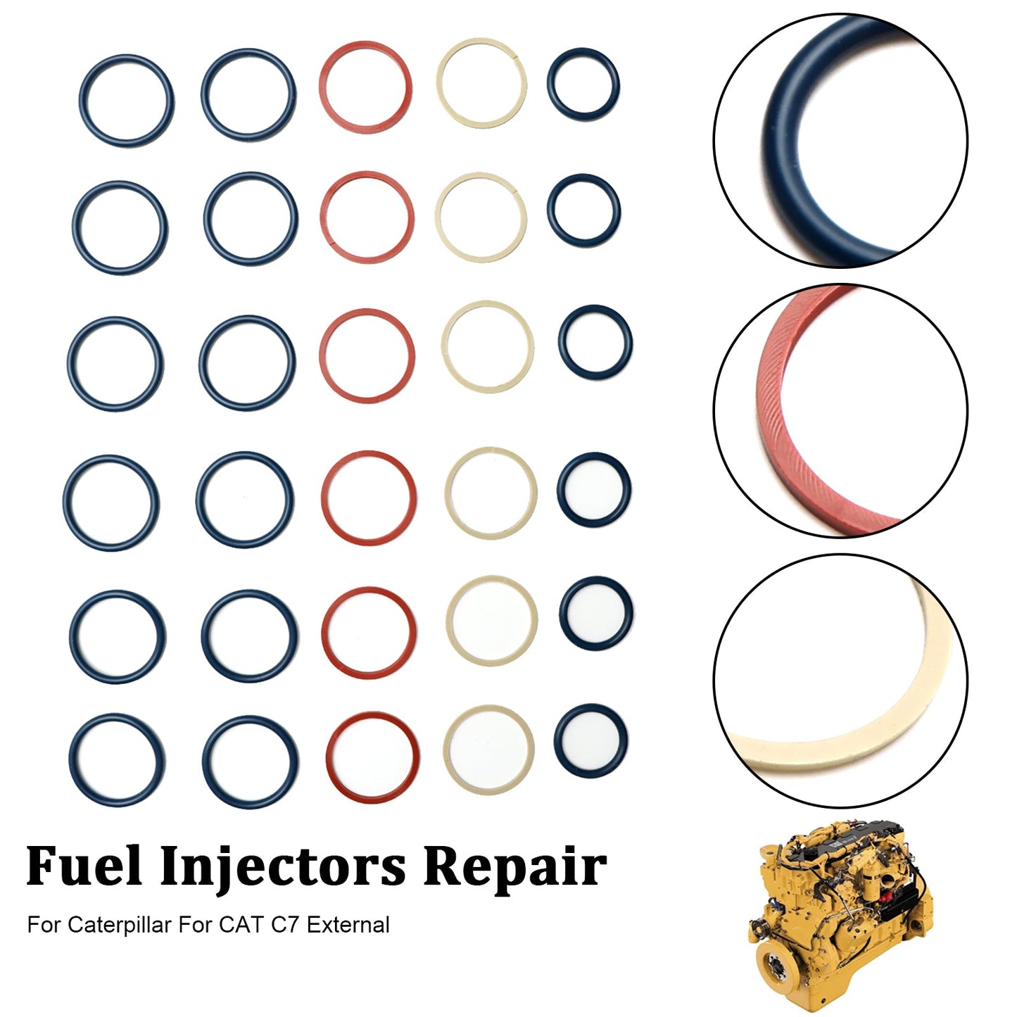 6-teiliges Dichtungs-O-Ring-Set für Einspritzdüsen, passend für Caterpillar C7, passend für CAT C7 extern