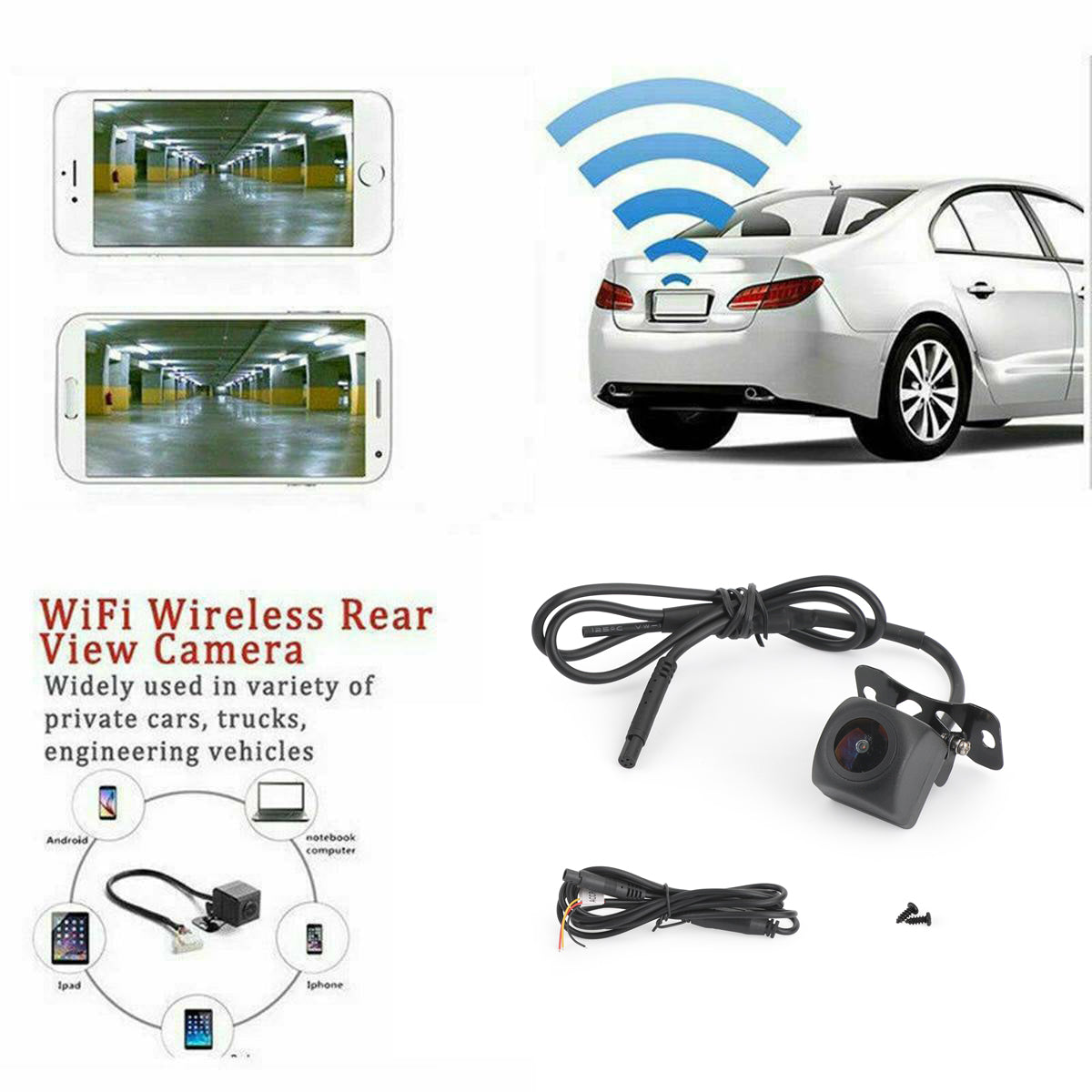 175° WiFi Car Rear View Rückfahrkamera Backup Wireless Camera für iPhone Android