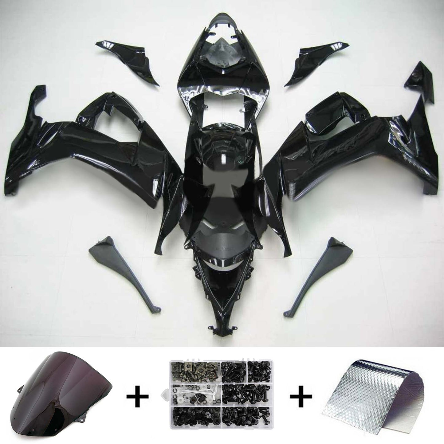 Amotopart Kawasaki ZX10R 2008-2010 Kit de carénage noir brillant