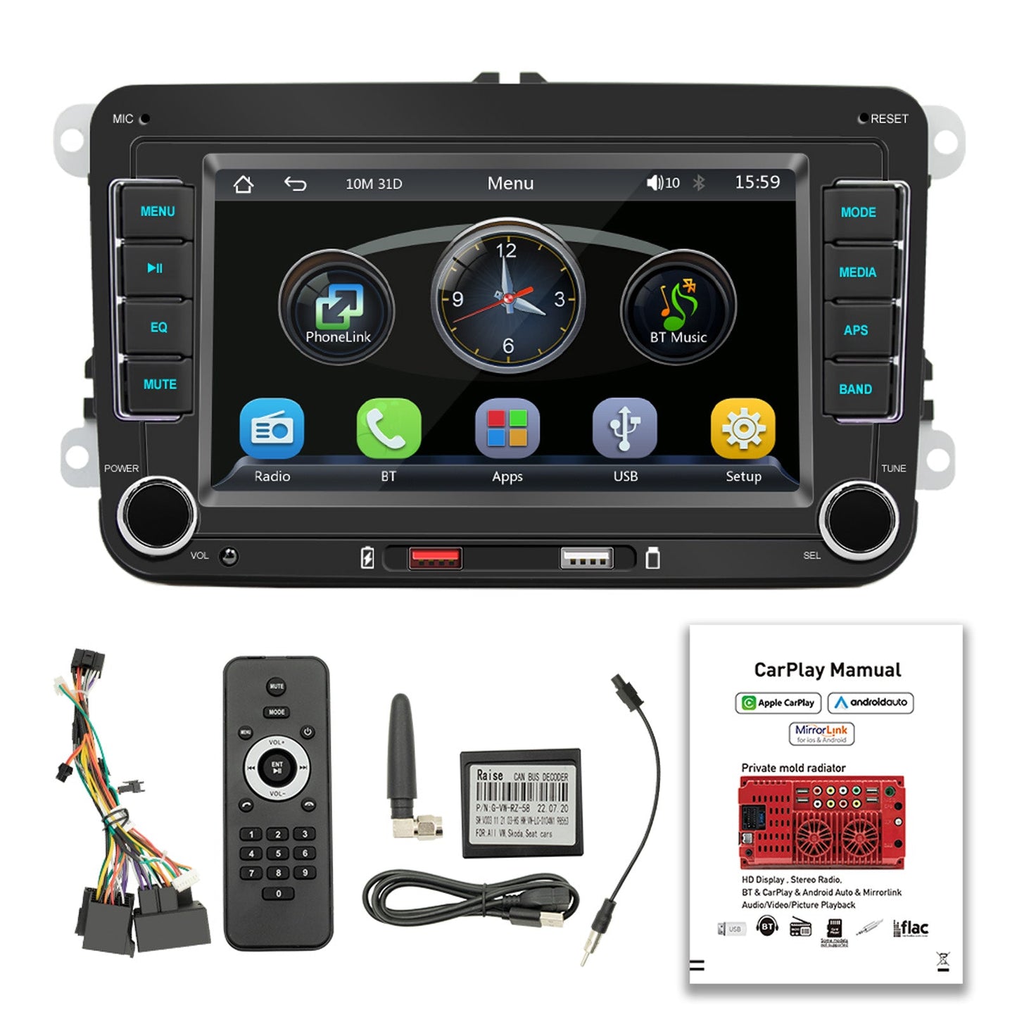 7" Volkswagen Auto Bluetooth Radio Auto MP5 Player Wireless Carplay + 4 LED Kamera