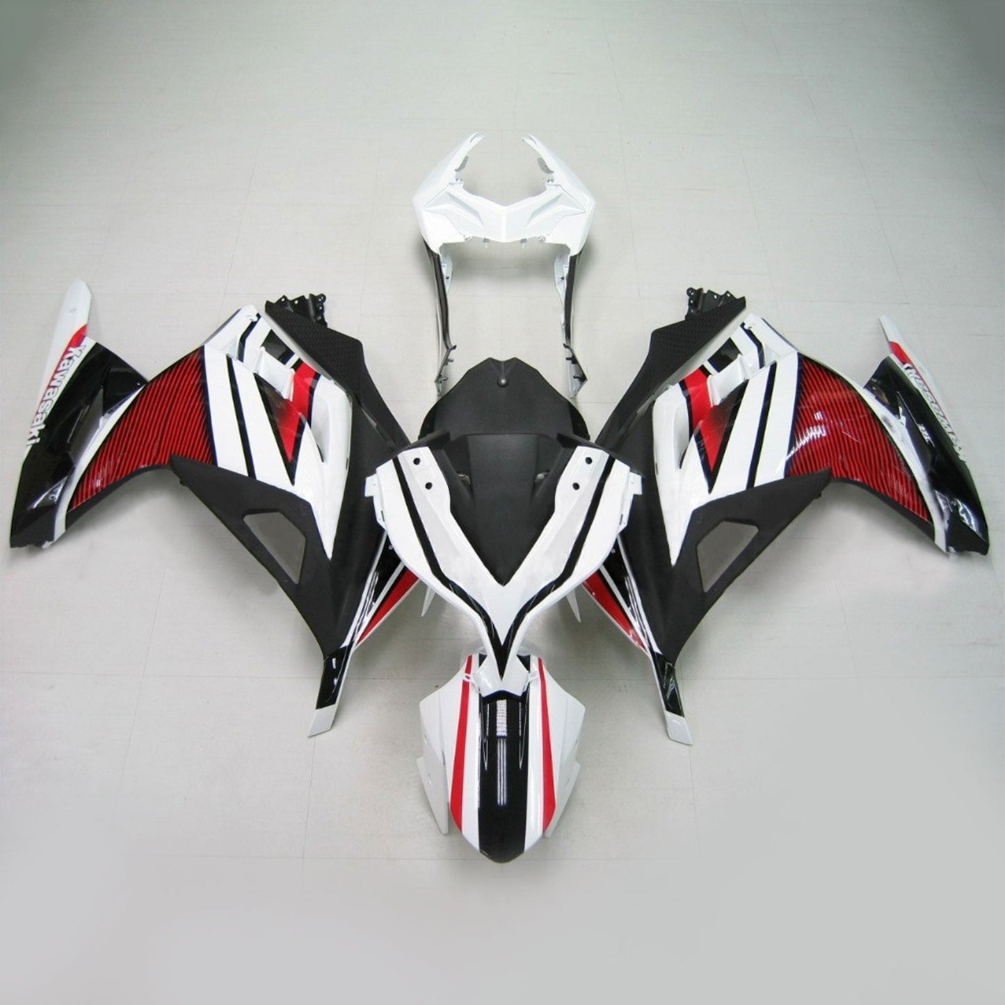 Amotopart Kawasaki 2013-2017 EX300/Ninja300 Black White Red Fearing Kit