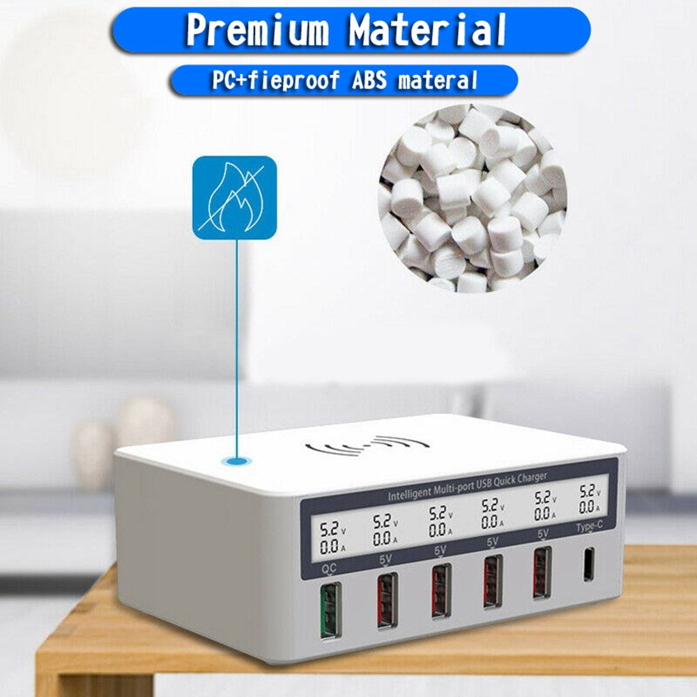 Multiport Quick USB Charger Station With Wireless Ladegerät LCD Display EU