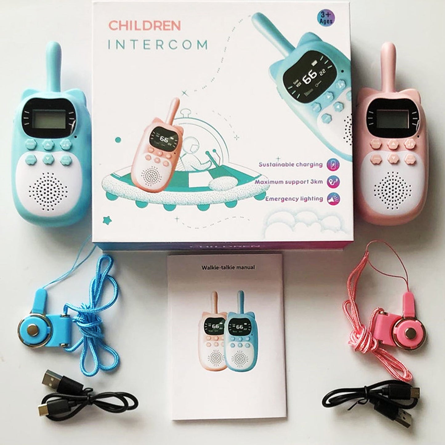 Lot de 2 talkies-walkies pour enfants 22 canaux 2 voies radio bidirectionnelle portée 3 km portable original