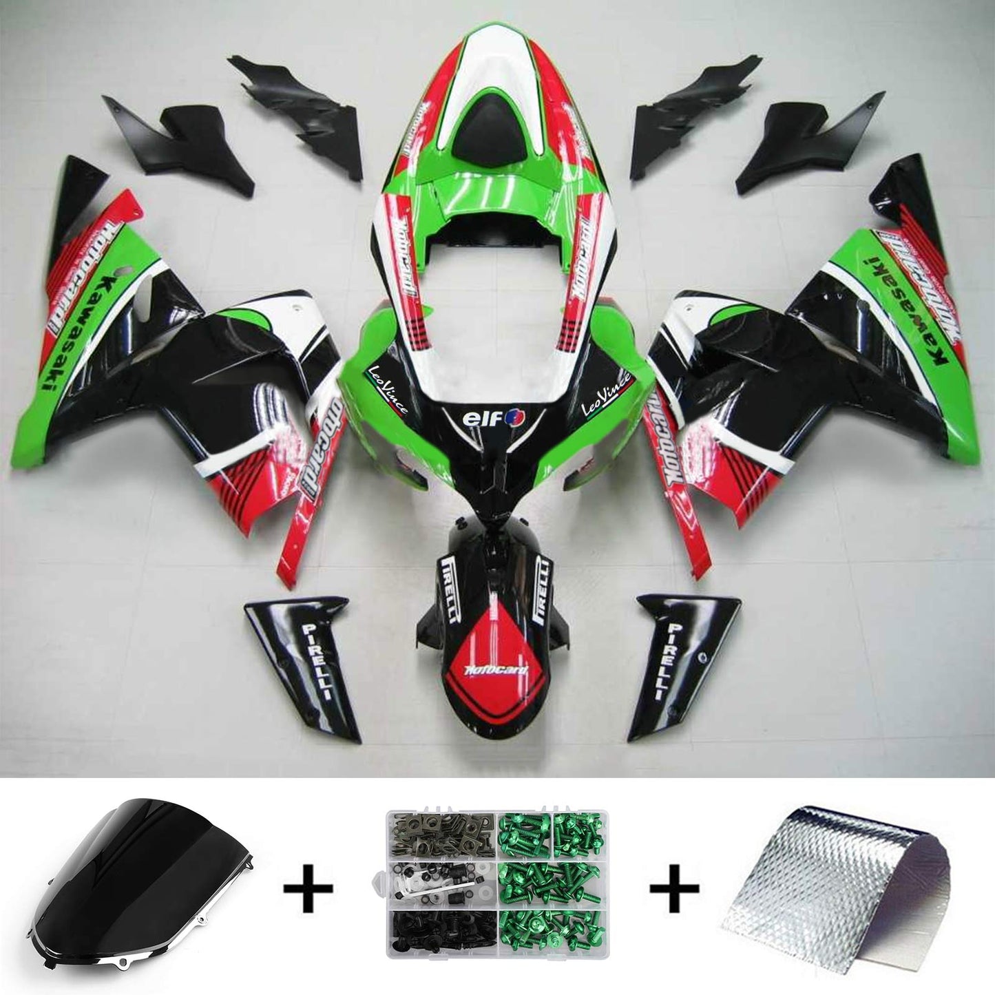 Amotopart Kawasaki 2004-2005 ZX10R Black Green Red Fearing Kit