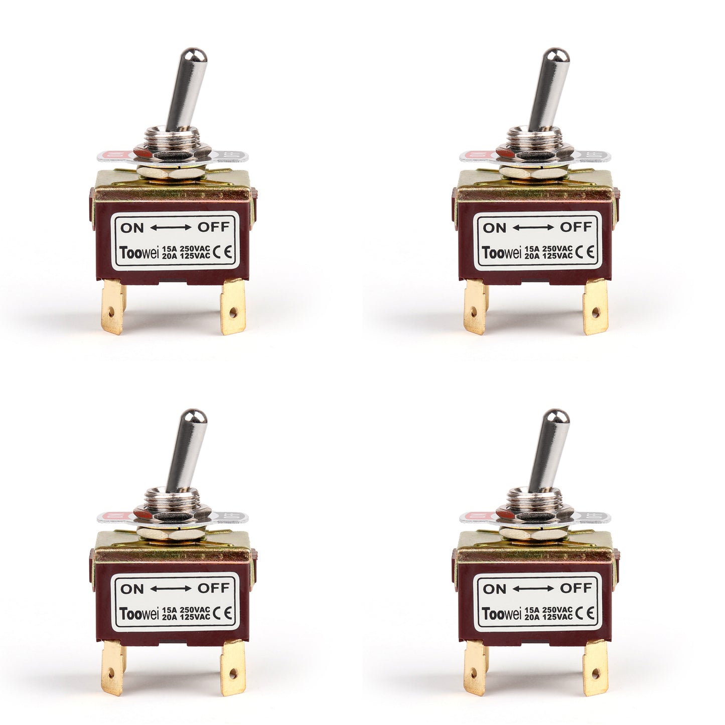 4Pcs 2 Terminal 4Pin ON-OFF 15A 250V Toggle Switch Boot DPST Industrial Grade