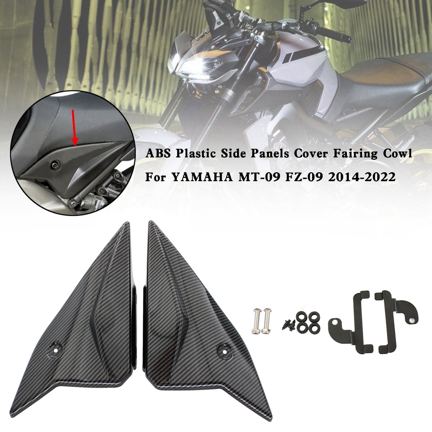 2014-2021 Yamaha FZ09 ABS-Kunststoff-Seitenverkleidungen, Abdeckung, Verkleidung, Motorhaube, Carbon