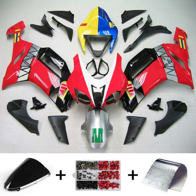 Amotopart Kawasaki 2007-2008 ZX6R 636 Red Buntes Verkleidungskit