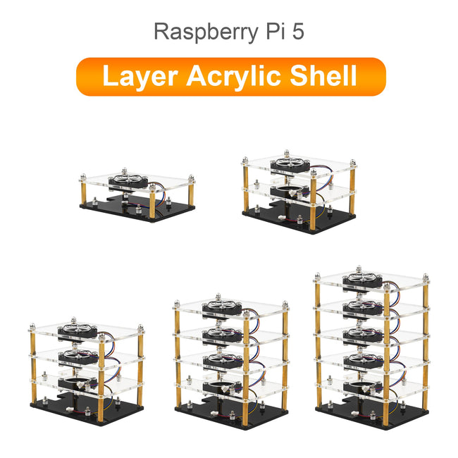 Raspberry Pi 5 Mehrschichtige Acrylschale, transparente Schutzhülle, Lüfter