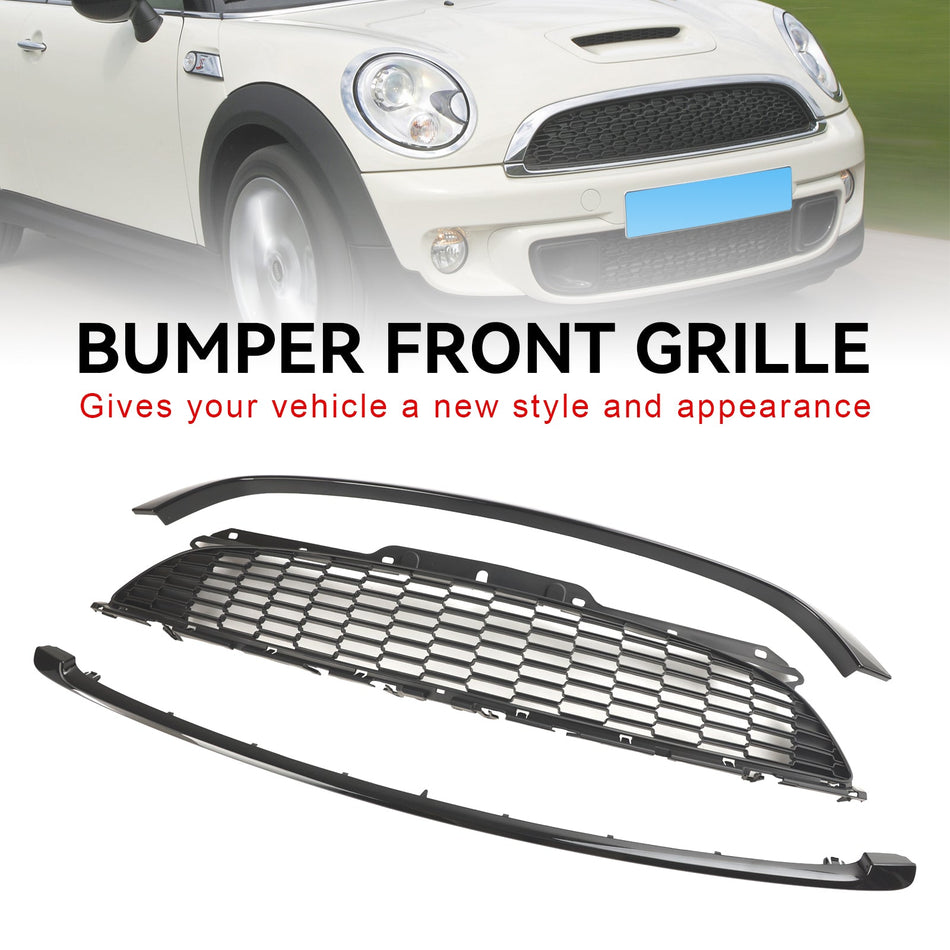 MINI R56 Cooper S &amp; JCW 3-Türer Schr?gheck 2007–2013, 3 Stück, gl?nzend schwarzer Frontgrill
