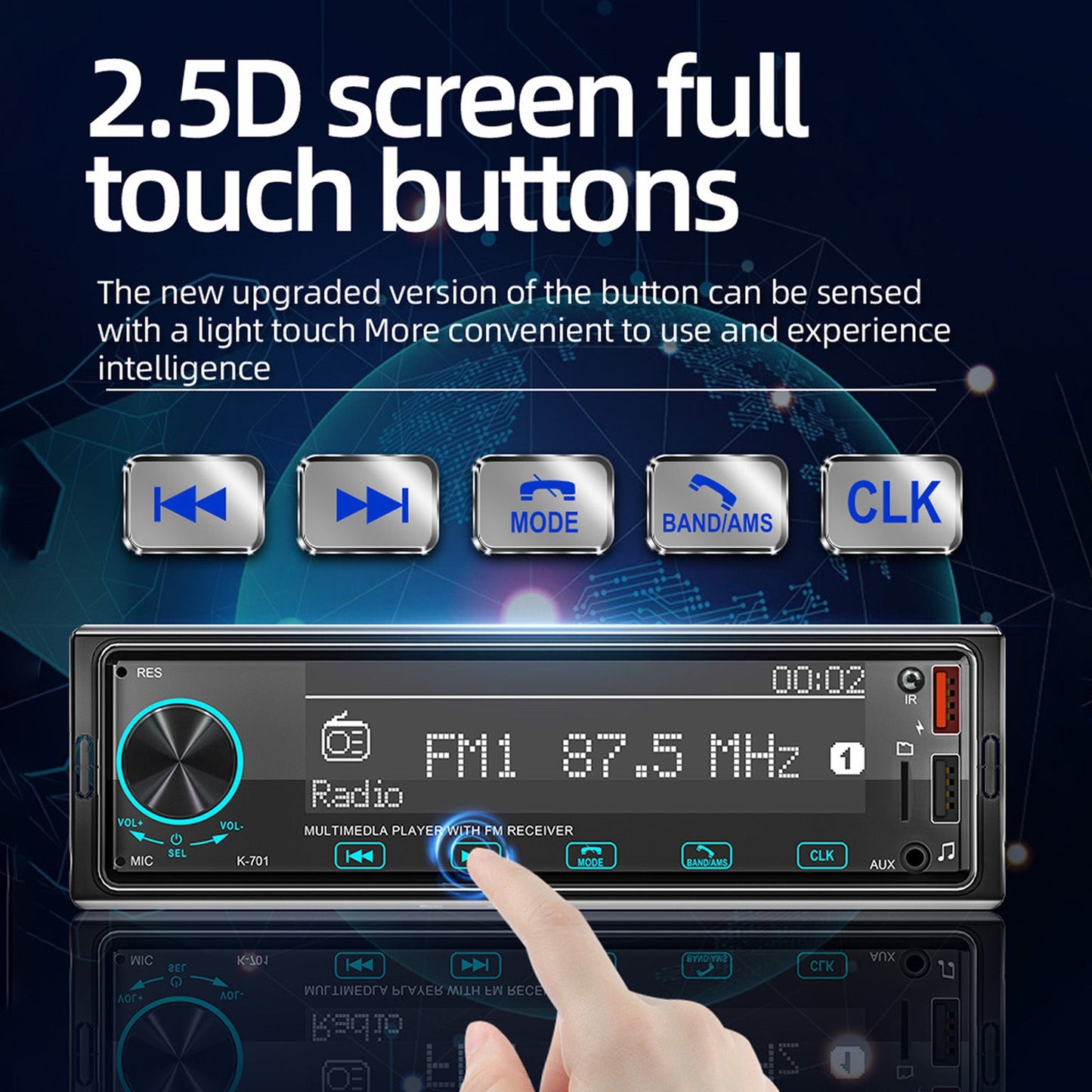 2.5D Écran Tactile 1DIN Bluetooth Radio Stéréo FM Lecteur MP3 de Voiture avec DAB