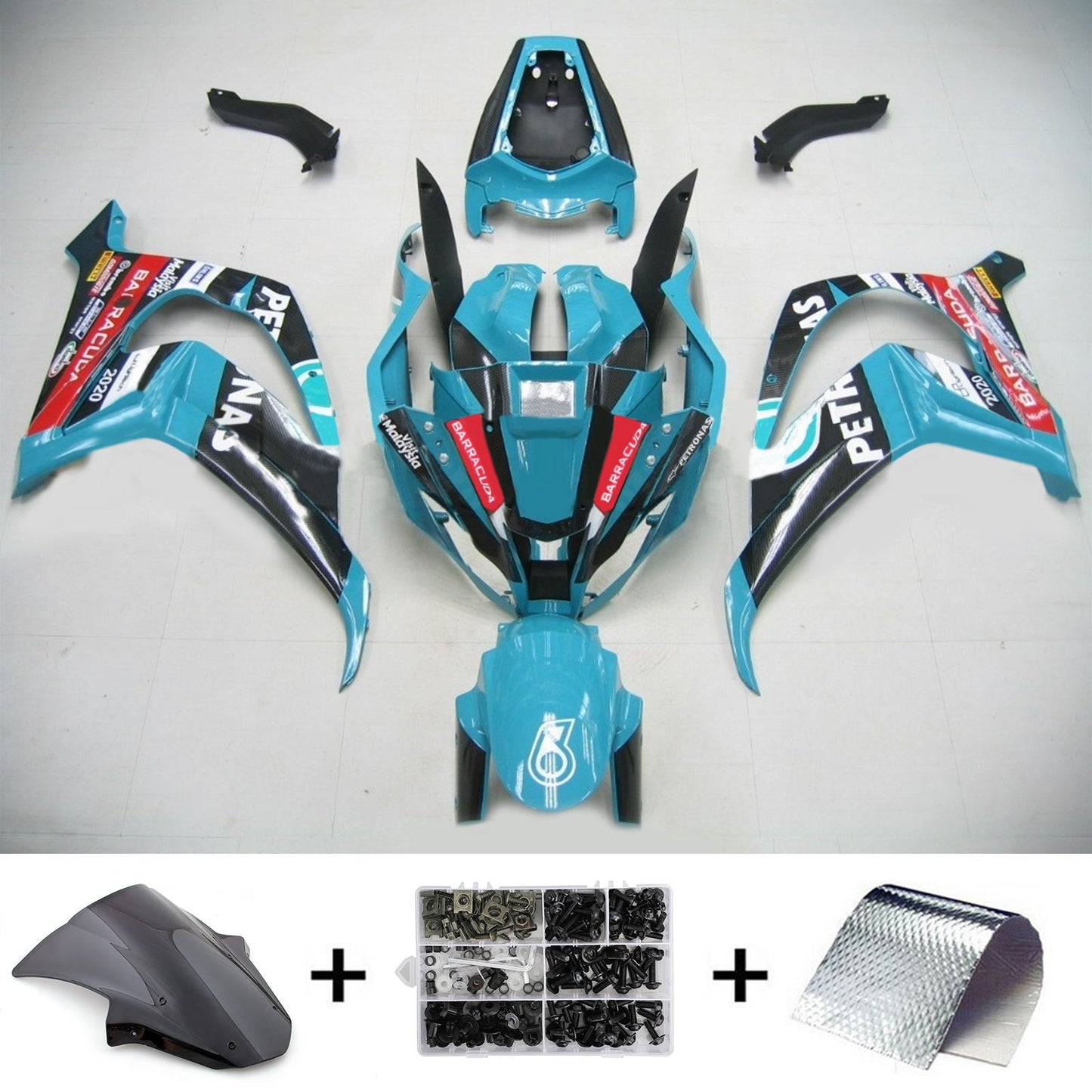 Amotopart Kawasaki ZX10R 2011-2015 Kit de carénage bleu vert