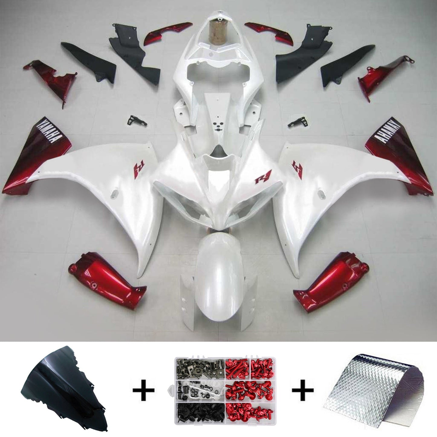 Amotopart Yamaha 2012-2014 YZF 1000 R1 White Red Fearing Kit