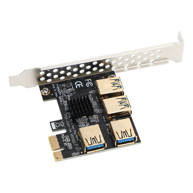 Carte adaptateur PCIe Riser 4 ports PCI E 1x vers 4 USB 3.0 PCI E pour Bitcoin Mining