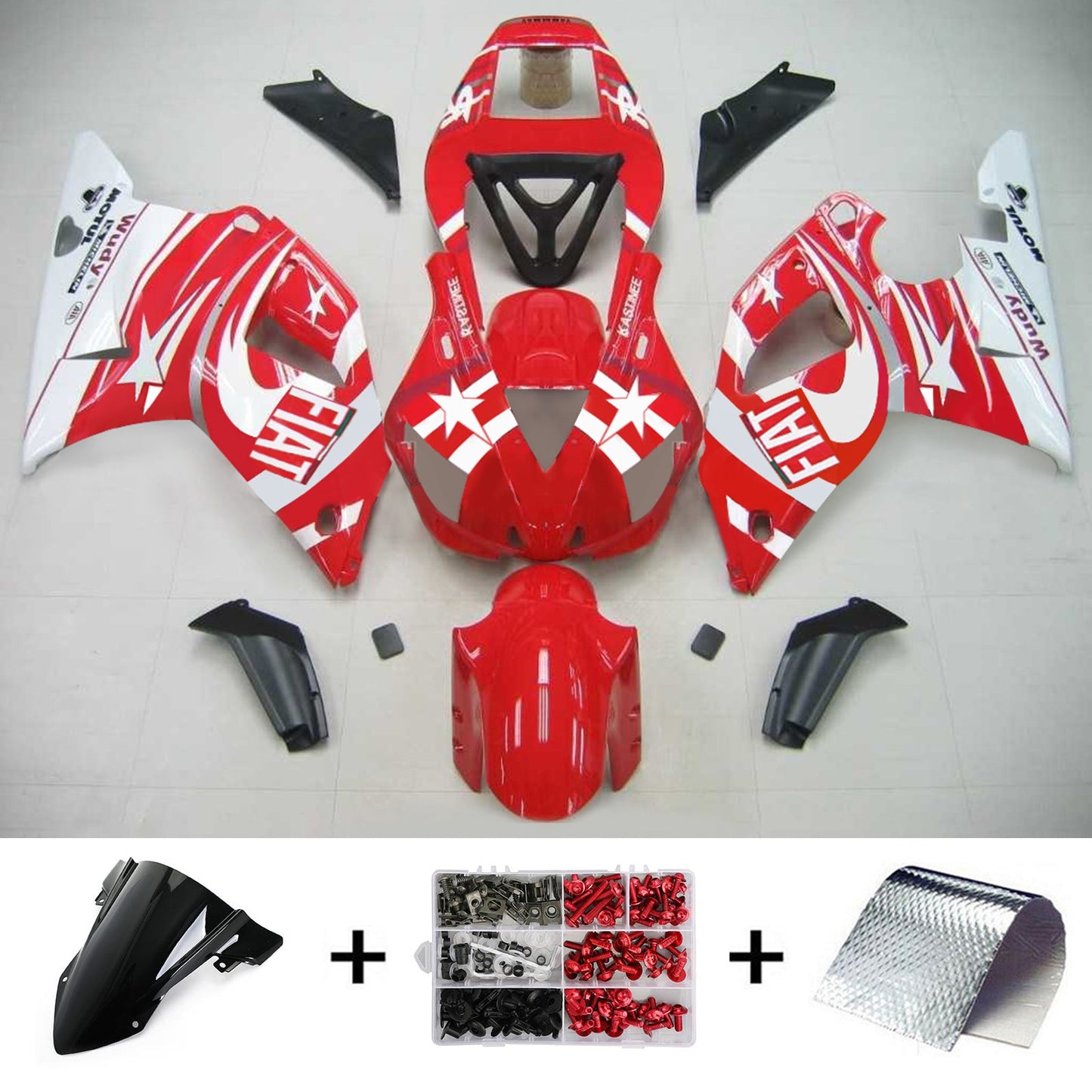 Amotopart Yamaha 1998-1999 YZF 1000 R1 rot mit wei?em Verkleidungskit